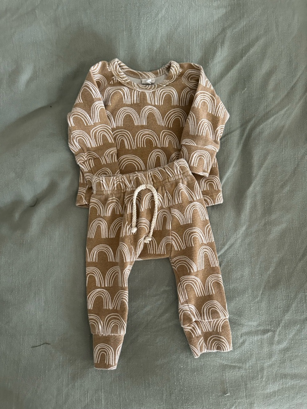 Neutral Rainbow Print Baby Sweatshirt & Jogger Set - Taupe and White